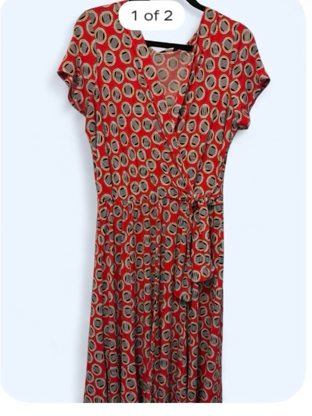 Shelby & Palmer Red Printed Wrap Midi Dress